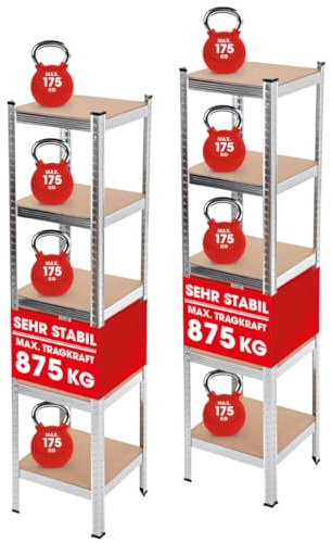 EASYmaxx Schwerlastregal 2er-Set 40x40x180 cm | 875 kg Traglast, 175 kg pro Ebene | Regal und Werkbank | Kellerregal, Lagerregal mit 5 verstellbaren Ablagen | Für Keller, Garage, Hobbyraum, Werkstatt