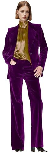 Abito formale da donna in velluto, con risvolto a punta, vestito professionale da lavoro per ufficio, Viola, M