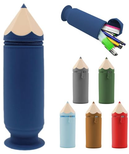 Lvjkes Trousse Scolaire rétractable 2 en 1, Silicone, Bleu Foncé
