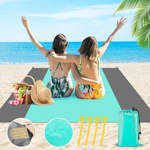 CIRULLI Picknickdecke 210x200 cm,Strandmatte faltbar,Sandfreie stranddecke,Picknickdecke klein Wasserdicht mit Dreieckigen Sandsäcken,4 Heringe,Picknick Decke Outdoor für Picknick,Strand, Camping