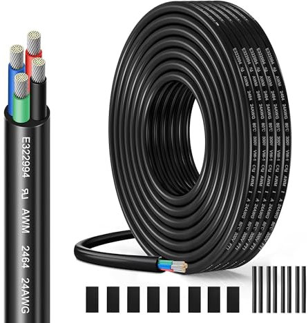 Cable Eléctrico 24 AWG 4 x 0,23 mm² UL2464-5 Metros, 4 Conductores de Cobre Estaño, 300V, Ideal para Iluminación LED Auto, Casa y Aplicaciones Exteriores