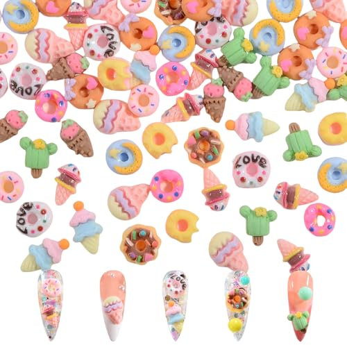 Cartoon Nail Charms,100PCS Mixed Cute Donut Ice Cream Nail Art Charms,Resin Slime Charms Flatback Nail Gems for Nail Art Decorations DIY Crafts