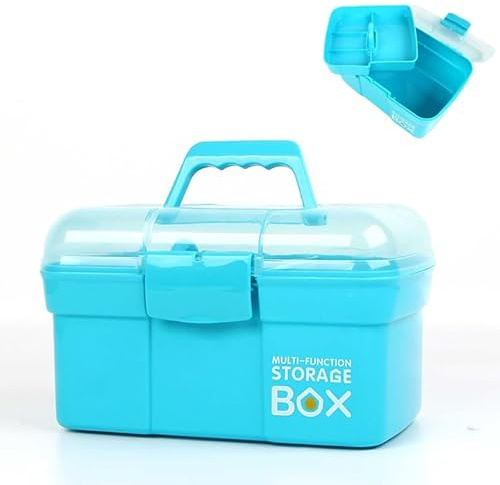Storage Box with Removable Tray & Lid,Multipurpose Container Small Plastic Art Storage Box with Compartments,Craft Caddy for Sewing,Hobby,Medicine,Fishing,Toys,Stationery,Hair Accessories (Blue)