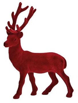 Generisch Hirsch beflockt Bordeaux rot 39,5 cm hoch mit Samtüberzug Figur Deko Weihnachten Hirsche