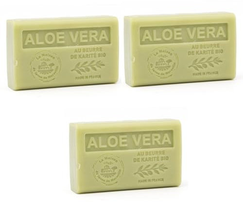 Savon Solide parfumé à L'Aloe vera – Enrichi en Beurre de Karité Bio – Savon Parfumé - 100% Végétale- Fabriqué en Provence – Main & Corps Hydratant – 3x125g