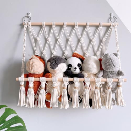 Comebachome Stuffed Animal Hammock, 49x52cm Macrame Hanging Net Hammock, Cotton Rope Woven Toy Net Hammocks, Stuffed Animal for Kid Room Decorations