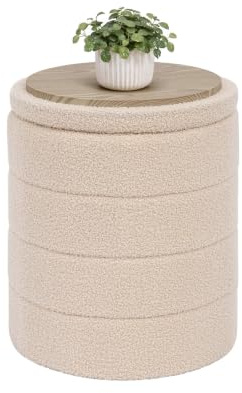 Bonlife Boucle Ottoman Storage, Foot Rest Stool Seat, Folding Footstool for Living Room, Sherpa Ottoman for Bedroom, Beige, 37x37x45 cm