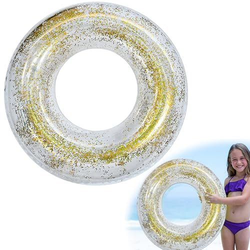 LUMOOM Schwimmring Aufblasbarer, Aufblasbare Schwimmreifen mit Pailletten, PVC Schwimming Ring, Transparent Schwimmreifen für Erwachsene Pool Sandstrand Party (Gold)