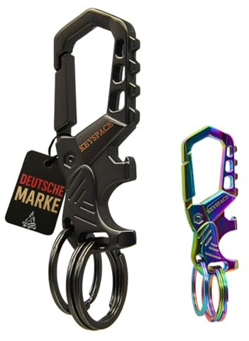 KEYSPACE Schlüsselanhänger Karabiner mit Flaschenöffner – Schlüsselbund mit Karabinerhaken & Hebelfunktion - Schlüsselkarabiner für Männer