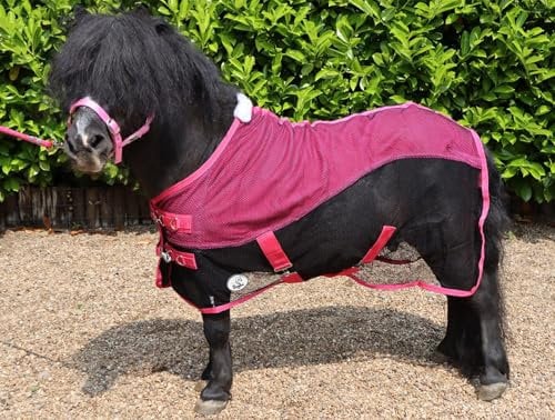 Ruggles Fleece-/Netz-Kühldecke für Shetlandpony, Miniaturpferd, Esel, ideal für Reisen, stabiles Kühlen/Trocknen nach dem Training oder Baden (Schwarz/Rosa, 90 cm)