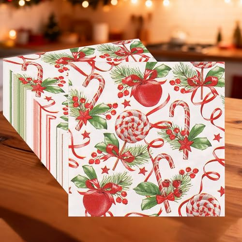 Trimming Shop Red Bauble 33cm 2 Ply Decorative Christmas Napkins 40 Pack | Completes Place Settings for Banquets Buffets Receptions Family Meals Seasonal Gatherings and Everyday Entertaining