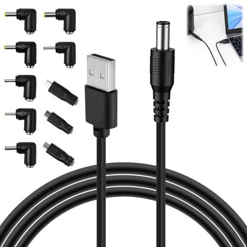 Dupoem Câble d'Alimentation Universel USB 5 V vers DC 5,5 x 2,1 mm avec 10 Adaptateurs (5,5 x 2,5, 4,8 x 1,7, 4 x 1,7, 4 x 1,35, 3,5 x 1,35, 3 x 1,1, 2,5 x 0,7, Type-C, Mini USB, Micro USB)