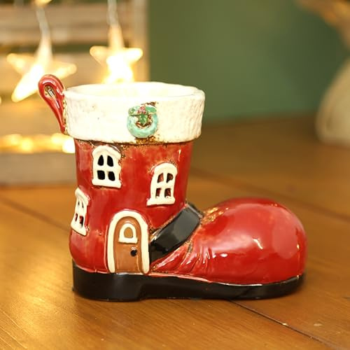 Ceramic Red Santa Boot Wax Melt Burner Festive Red Christmas Boot Decorative Wax Warmer Holiday Home Decor Ornament
