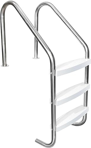 Escalera Piscina Antideslizante de Acero Inoxidable | 3 Peldaños | Resistente, Carga 150kg | Ideal para Piscina, SPA y Espacios Acuáticos (Plateado)