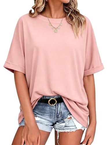 Terecey Tee Shirt Femme Oversize Col Rond Manches Courtes Haut Ample | Tissu doux, respirant et extensible, style uni basique pour été, mi-saison, vacances et sorties décontractées