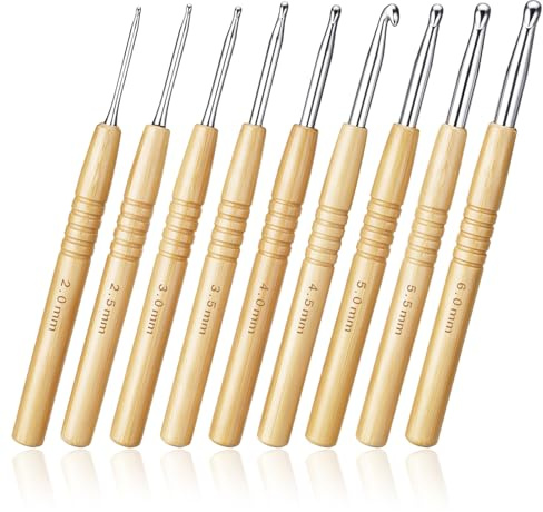 cobee 9 Stück Häkelnadeln Set, 2,0-6,0mm Ergonomische Stricken Nadel Rutschfest Häkelnadeln Set Für Anfänger DIY-Stricker Häkelgarn
