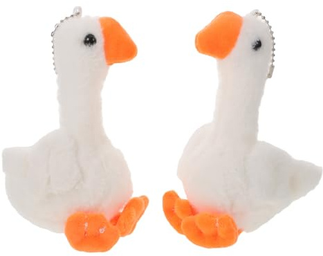 Veemoon Lot de 2 Porte-clés en Peluche Oie Douce Blanche Chaîne Perles, Mini Peluches Câlines pour Garçon et Filles, Présents à Glisser Paquet-présent, Jouets pour Machine à Pince,