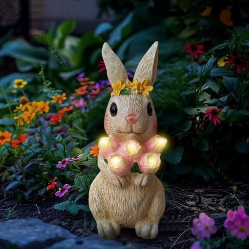 Zecnaud Osterdeko Hase Solar Gartenfiguren für Draußen Wetterfest, Osterhasen Figuren Groß Outdoor, Solar Statuen Kaninchen Gartendeko Figuren für Zimmer im Freien Garten Balkon Ostergeschenk (G)