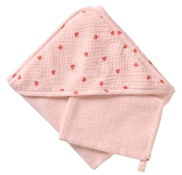 VERTBAUDET Cape De Bain Et Gant De Toilette Coeur Bébé Éponge