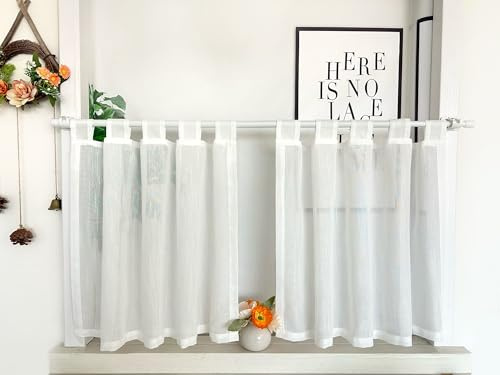 Daliena Scheibengardinen 2er Set Leinenoptik BxH 130x90cm Schlaufen | Kurzgardine Halbtransparent, Bistrogardine 2er set, Fenstergardinen Kurz Modern, Gardinen für Kleine Fenster Küche Weiß