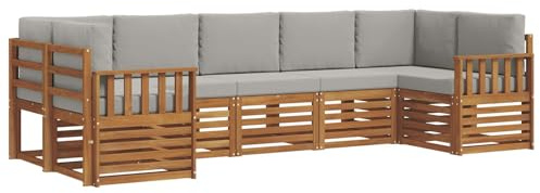 vidaXL Sofagarnituren 7 pcs Natürlich und Hellgrau Massivholz Akazie, Akazienholz Gartenmöbel-Set, modernes Sofa, Coole Lounge, modulare Sitze, Pooldeck-Style