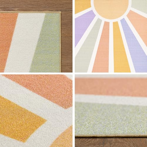 KADIMA DESIGN Spielteppich Sonne Strahlen Multi 120x170 cm Schadstoffgeprüft Pflegeleicht Waschbar Strapazierfähig Langlebig Kinderzimmer Spielzimmer Fußbodenheizung geeignet | TRAUN