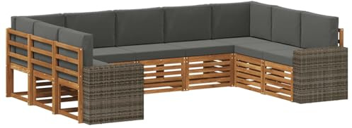 vidaXL Ecksofa Set mit Kissen 9 pcs Natur und Anthrazit Polyester, Gartenmöbel, modernes Loungeset, strapazierfähiges Sofa im Freien, gemütliche Sitzgelegenheit für Terrasse und Garten