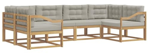vidaXL Outdoor-Sofagarnitur mit Kissen 6 pcs Weiß und Hellgrau, Akazienholz Lounge Set für draußen, modernes Gartenmöbel, wetterfest und stylisch für deinen Garten