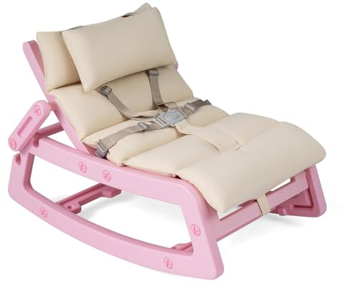 COSTWAY Silla Mecedora para Niños, Sillón Reclinable Infantil con Respaldo Ajustable, Cojín Extraíble y Lavable, Arnés de Seguridad, Mecedora para Niños de 6+ Meses, Guardería Sala de Juegos (Rosa)