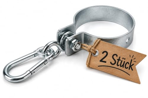 SAMA-Tech Schaukelschelle mit Karabiner Rohrschellen Schellen Schaukelhaken - 2 Stück Größe: 120mm - Schaukelhalterung für Schaukel Befestigung an Balken Strickleiter Hängematten aus verzinktem Stahl