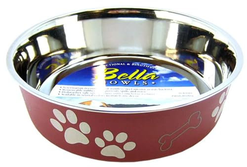 Loving Pets Stainless Steel Bella Dog Bowl Non-Slip Dishwasher Safe & Bacteria Resistant Metallic Pet Dish - Merlot - Large (1.5 Litre)