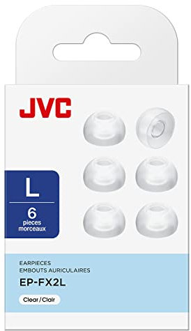 Almohadillas de Silicona para Auriculares, Set de 6 Recambios In-Ear de Tamaño Universal Estándar en 2 Colores y 3 Tallas - Gomas JVC EP-FX2L-Z (Transparente)