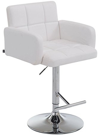 CLP Barhocker Los Angeles Kunstleder | Höhenverstellbarer Barstuhl Mit Drehbarem Sitz | Bistrohocker Mit Metallgestell | Farbe weiß Gestell Farbe Chrom