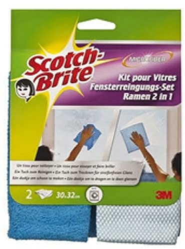 Scotch-Brite W715/12 Mikrofaser Fenstertuch-Set 2in1, 30 x 32 cm, blau, grau, 2er Pack