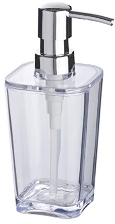 WENKO Seifenspender Candy, eleganter Seifendosierer für Küche, Badezimmer & Gäste-WC, nachfüllbar mit bis zu 300ml Flüssigseife, aus hochwertigem Kunststoff, BPA-frei, 9,1 x 17,4 x 7,3 cm, Transparent