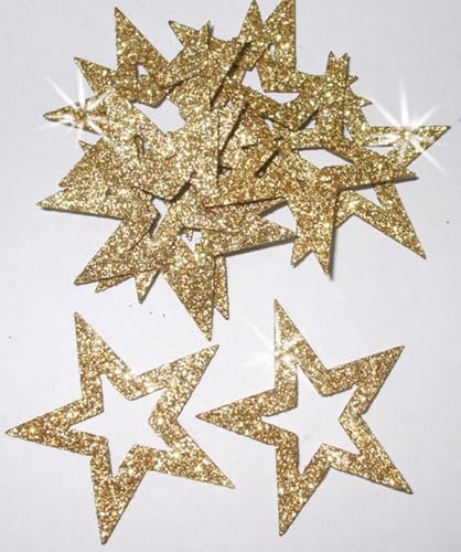 24 Sterne zum Aufbügeln im Glitzerdesign, 35 mm Außendurchmesser gold