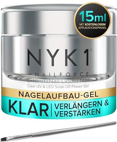 NYK1 NAIL FORCE, Gel de construction UV et LED, Colle réparatrice, répare et allonge les ongles cassés Incroyable vernis à ongles renforceur et durcisseur. Extensions des ongles, capsules, gel de sculpture, superpositions et naturel avec un pinceau d’application gratuit, formule Soak Off pour vernis à ongles normal ou gel. Évite les ongles endommagés.