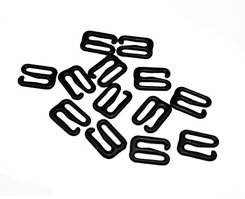 HAND Metal 9 Shape Lingerie Hooks 1 cm x 0.9 cm, Takes Straps up to 0.7 cm Width, Pack of Approx 50 (17 g) Black Plastic Coating