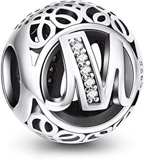 NINGAN Charm-Anhänger, 925 Sterlingsilber, Motiv: Buchstabe des Alphabets, für Armbänder, kompatibel mit europäischen Armbändern