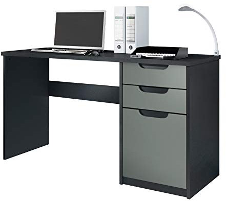 Vladon Schreibtisch Logan, Made in Germany, Bürotisch mit 2 Schubladen und 1 Tür, Schwarz matt/Graphit seidenmatt (129 x 76 x 60 cm)