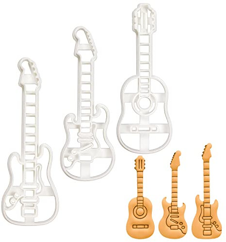 Satz von 3 Gitarre Ausstechformen (Formen: elektrische Gitarre, akustische Gitarre, und Bassgitarre), 3 Teil