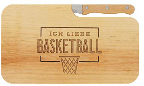 LASERHELD Brotzeitbrett Jausenbrett Holz Erle Messer Ich Liebe Basketball Geschenk Männer Frauen Schneidebrett Holz Geschenkidee für Ihn & Sie