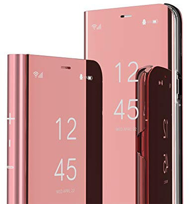 IMEIKONST Samsung M30S Hülle Bookstyle Spiegel Makeup Clear View Ständer Full Body Schutzhüllen Bumper Flip Folio Handyhülle Hülle für Samsung Galaxy M31 / M21 Flip Mirror: Rose Gold QH