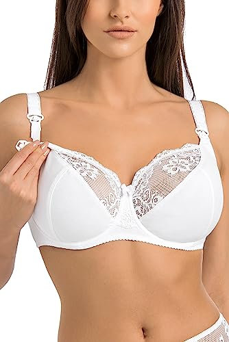 Teyli Nursing Bras - Maternity Bras with Underwires - Pregnancy Bra Adjustable Straps - Soft Cotton Nursing Bra with Lace Finish White 42D