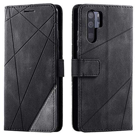 SONWO Case for Huawei P30 Pro Case, Premium Leather Flip Wallet Case Magnetic Closure Card Slots Kickstand Phone Case for Huawei P30 Pro, Black