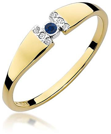 Damen Ring 585 14k Gold Gelbgold echt Saphir Edelstein Diamanten Brillanten
