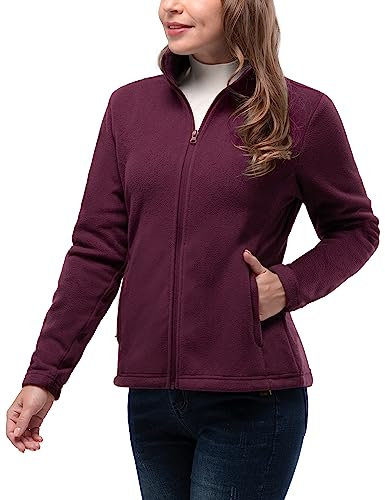 33,000ft Womens Fleece Jackets Ladies Lightweight Warm Full Zip Coat Breathable Microfleece Ladies Sweater Casual Long Sleeve, Ideal for Travelling Outdoor Sport Red 2XL