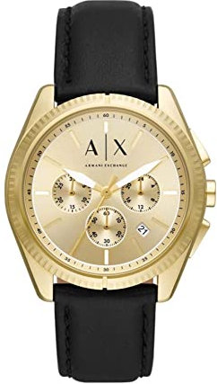 Armani Exchange Herrenuhr , Quarzwerk, 43MM Schwarzes Edelstahlgehäuse mit ProPlanet Lederarmband, AX2861