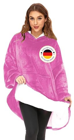 KolnAix Hoodie Decke Rosa, Oversize Pullover Damen & Herren, Flauschiger Kuschelpullover mit Kapuze & Ärmeln, Geschenke für Frauen, Deckenpullover für kalte Winterabende, Blanket Hoodie XXL (Rosa)