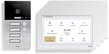 GVS - IP Video Türsprechanlage 4 Familienhaus mit Türöffner, HD Kamera, 4X 10 Zoll Monitor & App - Smarte Video Türklingel mit Kamera & Gegensprechanlage (AVS5418A)